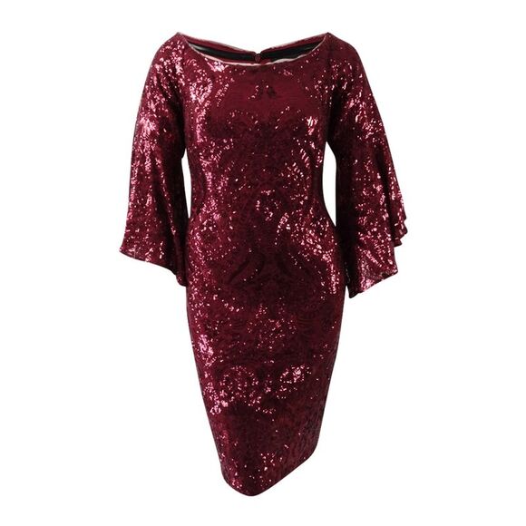 Betsy & Adam Women's Sequined Bell-Sleeve Dress - Burgundy - Picture 1 of 3